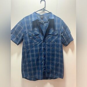 Oakley Mens‎ Size Medium Short Sleeve Button Down Blue Plaid Shirt